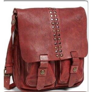 Patricia Nash Armeno Flap Crossbody Messenger Bag, Studs, Berry Red Leather